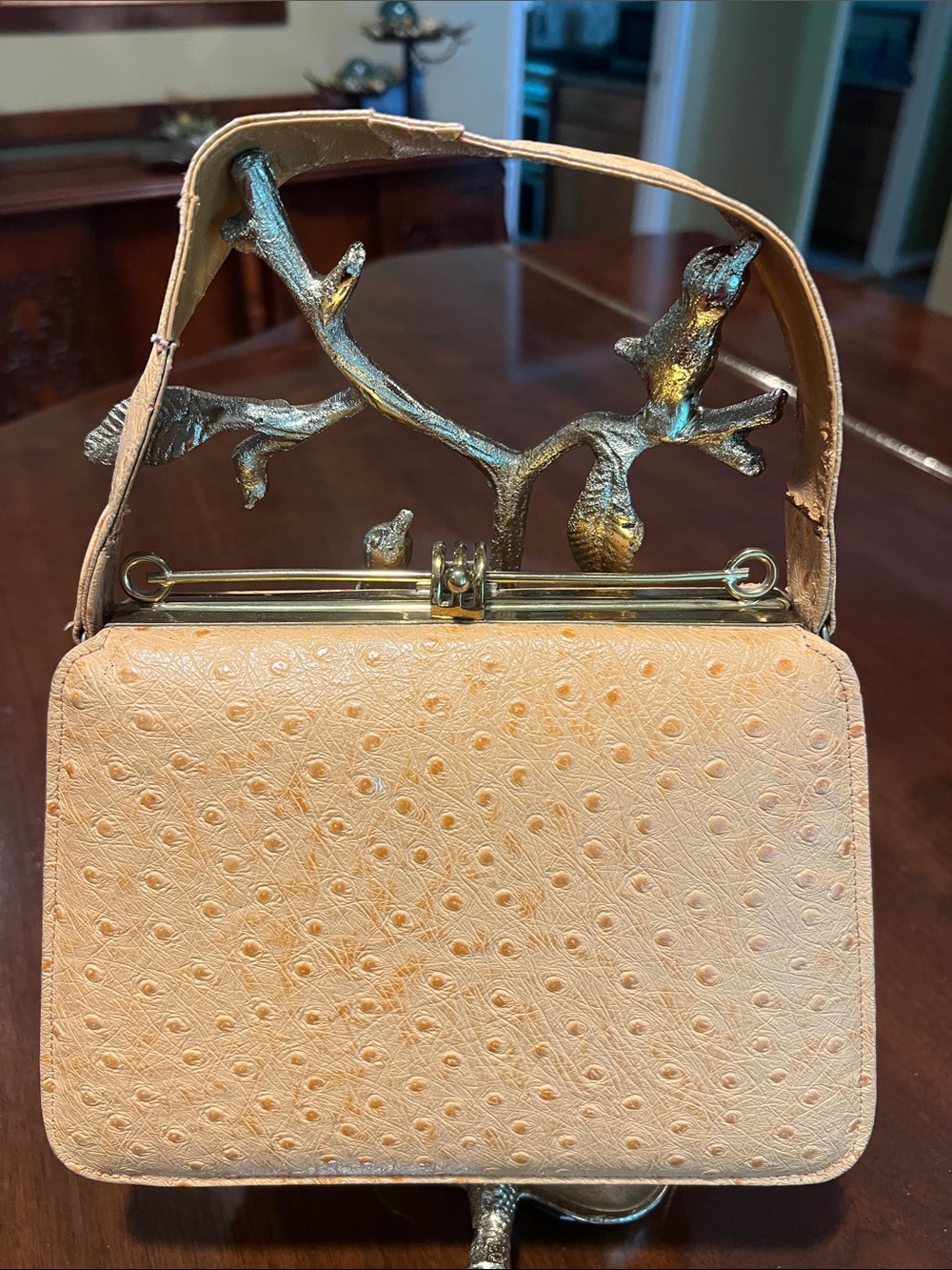 Women's 100% Ostrich Leather Apricot Tone Handbag